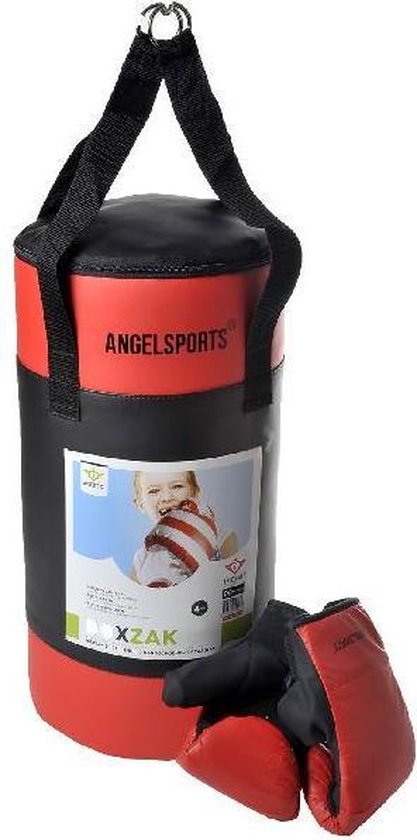 Angel Sports Bokszak Met Handschoenen - 50 Cm - Zwart