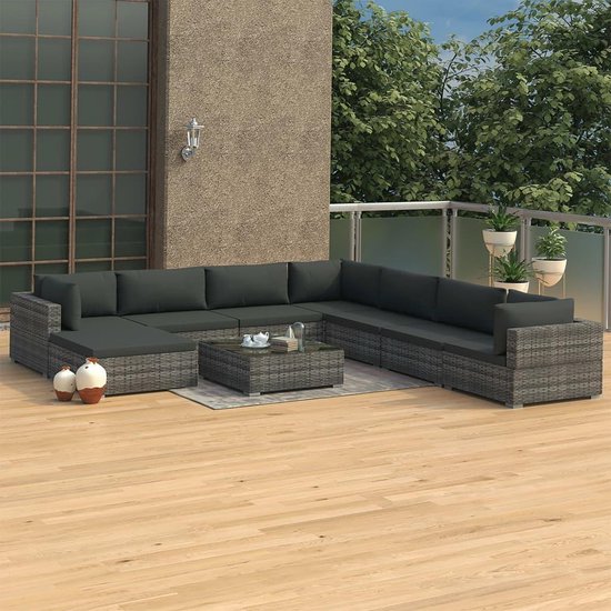 Vidaxl 9-delige Loungeset Met Kussens Poly Rattan - Grijs