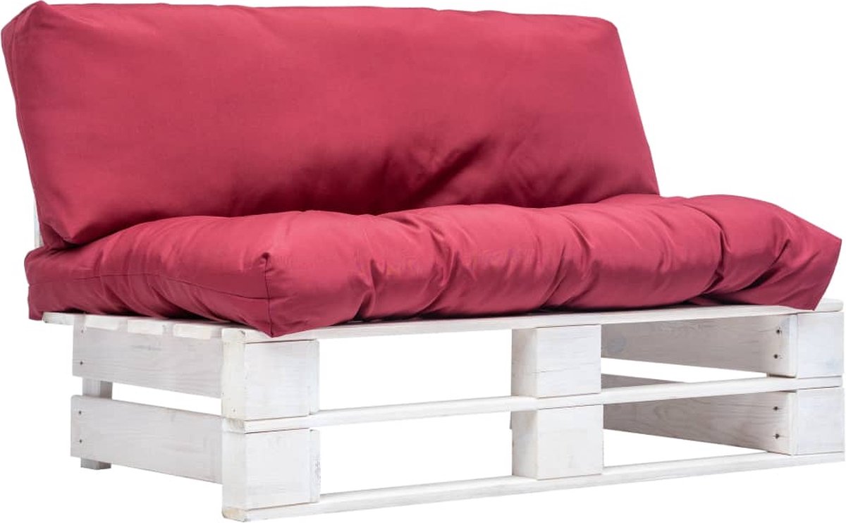 Vidaxl Tuinbank Met Rode Kussens Pallet Grenenhout - Rood