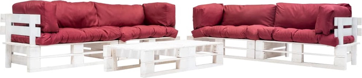 Vidaxl 6-delige Loungeset Pallet Met Rode Kussens Hout - Rood