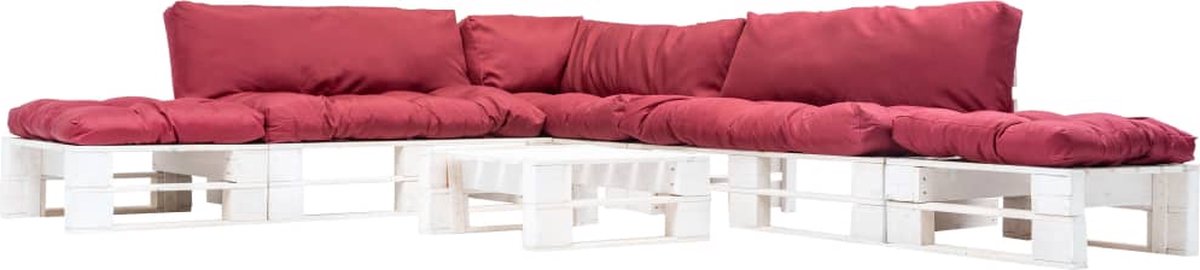 Vidaxl 6-delige Loungeset Pallet Met Rode Kussens Hout - Rood