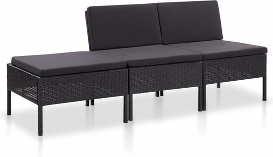 Vidaxl 3-delige Loungeset Met Kussens Poly Rattan - Zwart