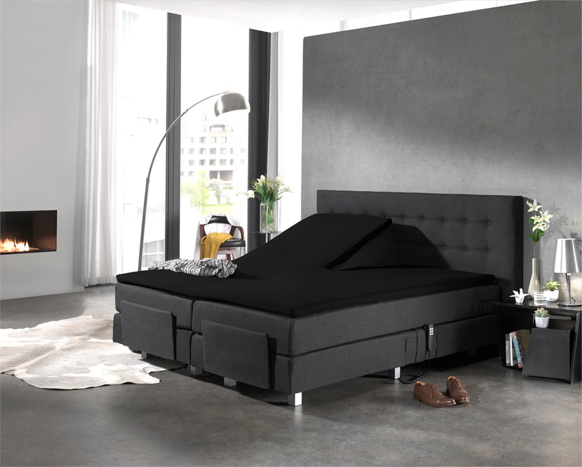 Sleeptime Hsl Hc Splittopper Katoen Black 200x220 - Zwart