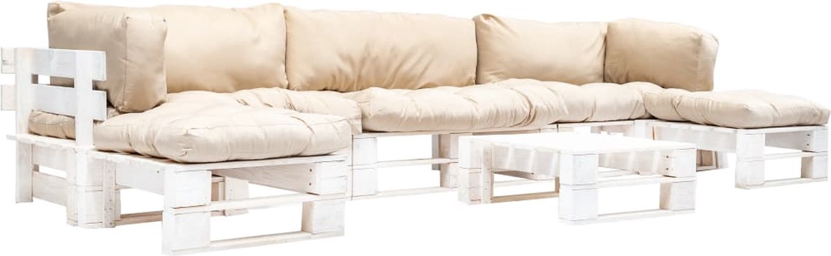Vidaxl 6-delige Loungeset Pallet Met Zandkleurige Kussens Hout - Beige