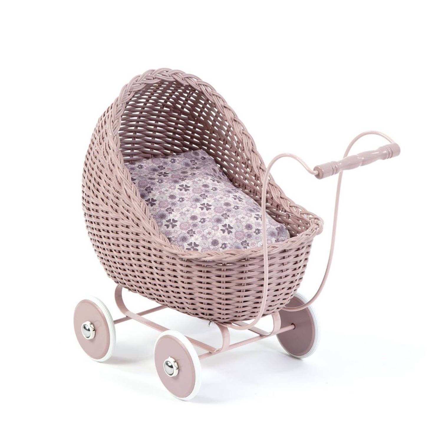 Smallstuff Rotan Poppenwagen 49 Cm - Roze