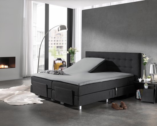 Home Care Jersey Split-topper Hoeslaken - 100% Gebreide Jersey Katoen - Lits-jumeaux (160x200/220 Cm) - Grey - Grijs