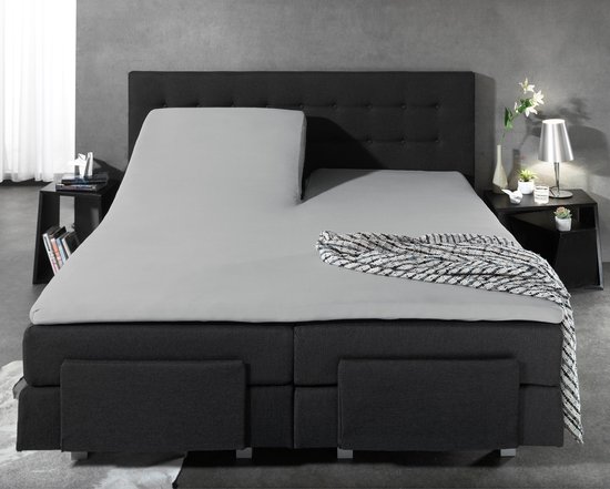 Home Care Jersey Split-topper Hoeslaken - 100% Gebreide Jersey Katoen - Lits-jumeaux (160x200/220 Cm) - Grey - Grijs