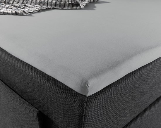 Home Care Jersey Split-topper Hoeslaken - 100% Gebreide Jersey Katoen - Lits-jumeaux (160x200/220 Cm) - Grey - Grijs