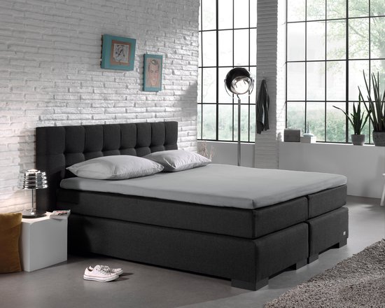 Home Care Jersey Split-topper Hoeslaken - 100% Gebreide Jersey Katoen - Lits-jumeaux (160x200/220 Cm) - Grey - Grijs