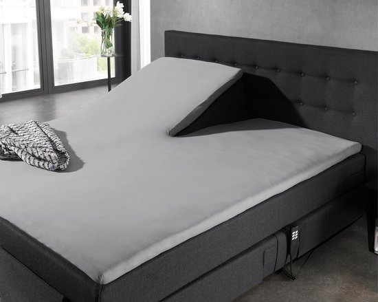 Home Care Jersey Split-topper Hoeslaken - 100% Gebreide Jersey Katoen - Lits-jumeaux (160x200/220 Cm) - Grey - Grijs