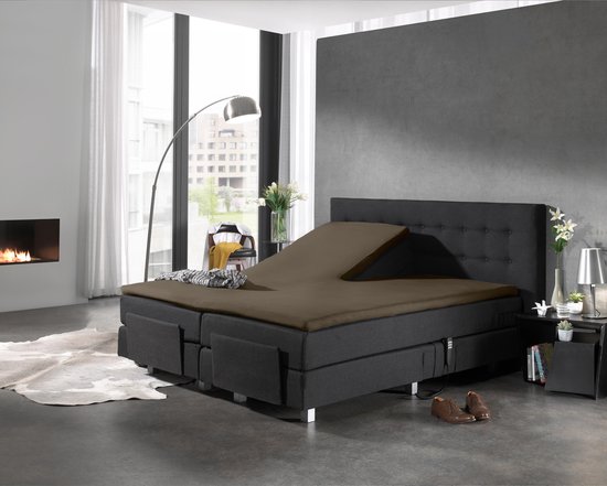 Home Care Jersey Split-topper Hoeslaken - 100% Gebreide Jersey Katoen - Lits-jumeaux (180x200/220 Cm) - Taupe