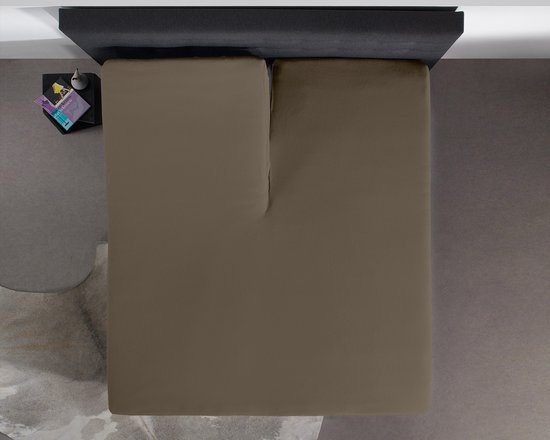 Home Care Jersey Split-topper Hoeslaken - 100% Gebreide Jersey Katoen - Lits-jumeaux (180x200/220 Cm) - Taupe