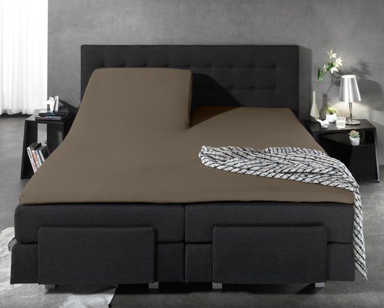 Home Care Jersey Split-topper Hoeslaken - 100% Gebreide Jersey Katoen - Lits-jumeaux (180x200/220 Cm) - Taupe