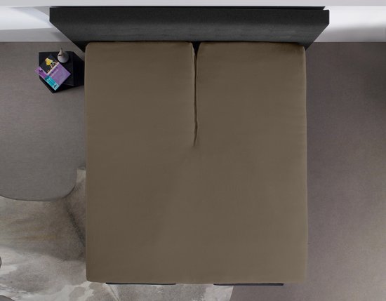 Home Care Jersey Split-topper Hoeslaken - 100% Gebreide Jersey Katoen - Lits-jumeaux (180x200/220 Cm) - Taupe
