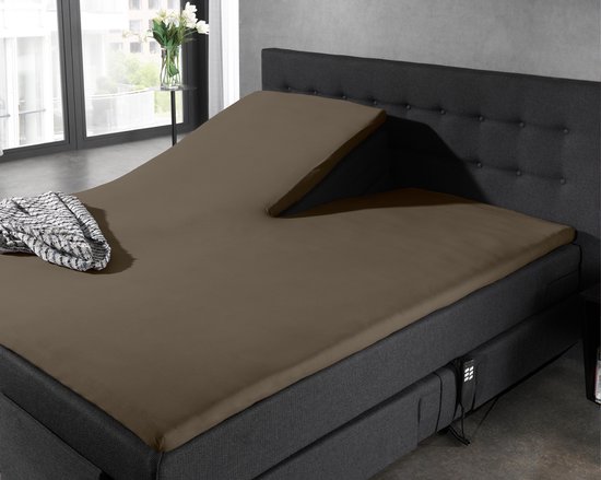 Home Care Jersey Split-topper Hoeslaken - 100% Gebreide Jersey Katoen - Lits-jumeaux (180x200/220 Cm) - Taupe