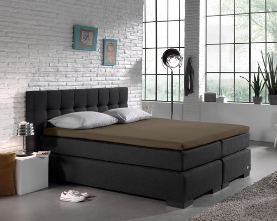 Home Care Jersey Split-topper Hoeslaken - 100% Gebreide Jersey Katoen - Lits-jumeaux (180x200/220 Cm) - Taupe
