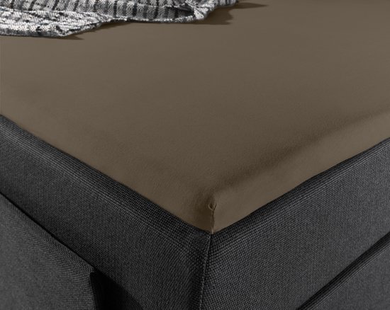 Home Care Jersey Split-topper Hoeslaken - 100% Gebreide Jersey Katoen - Lits-jumeaux (180x200/220 Cm) - Taupe
