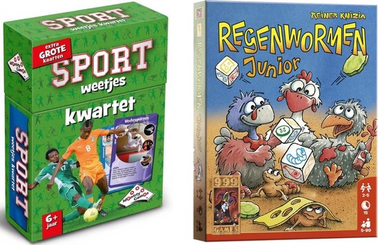 999Games Spellenbundel - Bordspel - 2 Stuks - Kwartet Sport Weetjes & Regenwormen Junior