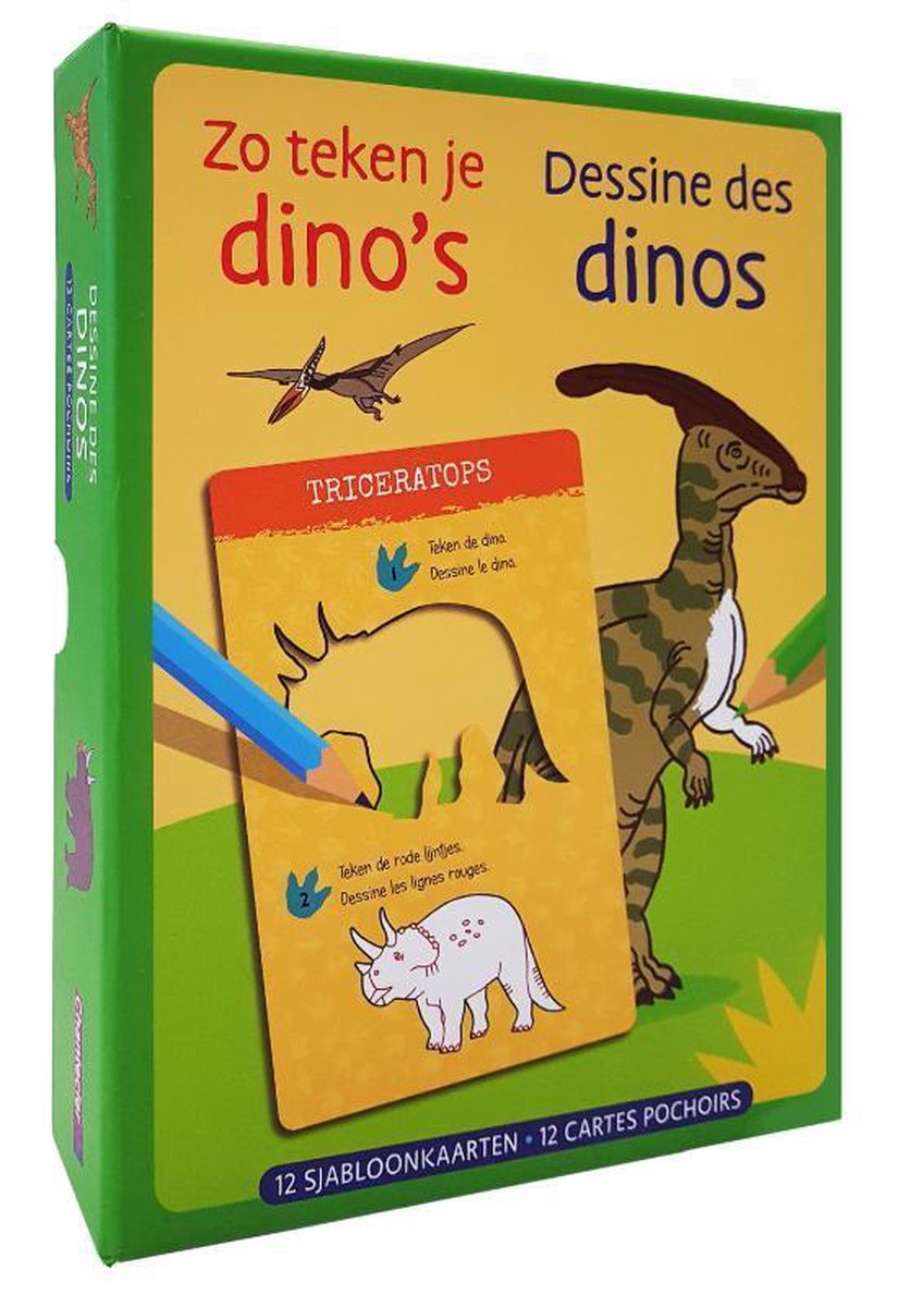 Zo teken je dino&apos;s - 12 sjabloonkaarten / Dessine des dinos - 12 cartes pochoirs