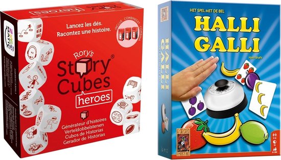 999Games Spellenbundel - Dobbelspel - 2 Stuks - Rory's Story Cubes Heroes & Halli Galli