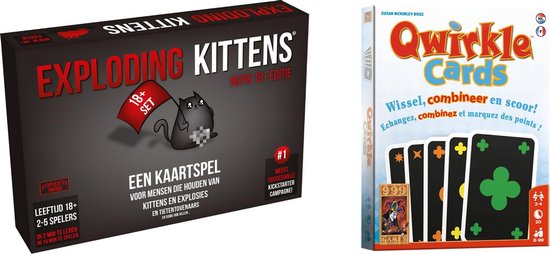 999Games Spellenbundel - Kaartspel - 2 Stuks - Exploding Kittens Nsfw (18+) & Qwirkle