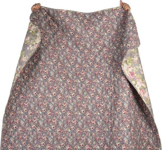 Clayre & Eef Bedsprei - 240*260 Cm - Meerkleurig - Polyester - Bloemen - Q188.061 - Grijs
