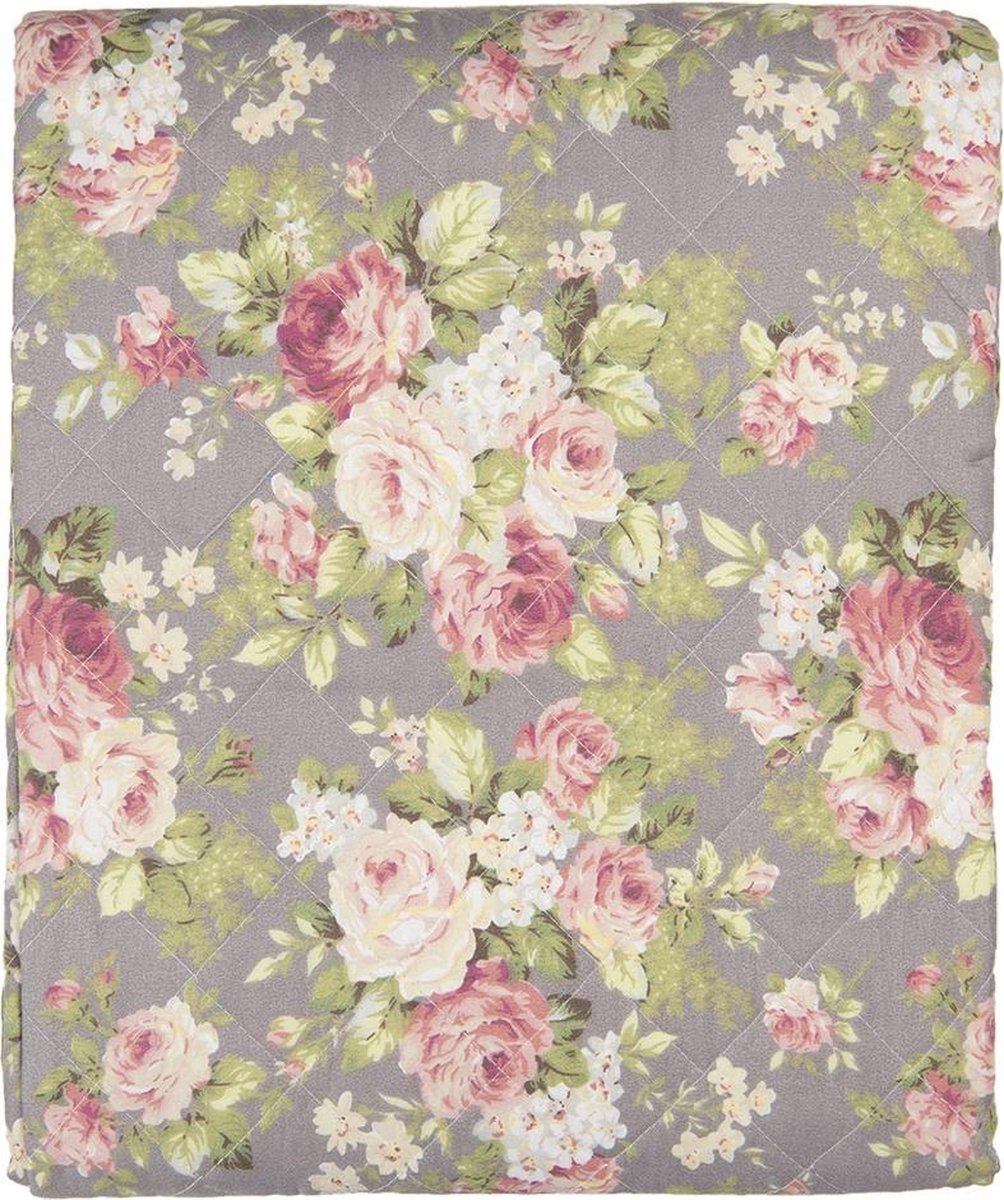 Clayre & Eef Bedsprei - 240*260 Cm - Meerkleurig - Polyester - Bloemen - Q188.061 - Grijs