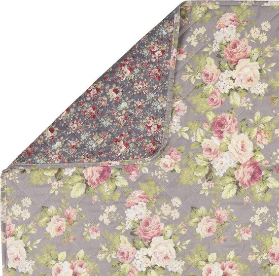 Clayre & Eef Bedsprei - 240*260 Cm - Meerkleurig - Polyester - Bloemen - Q188.061 - Grijs