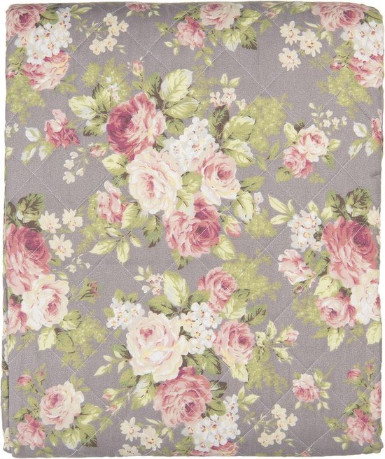 Clayre & Eef Bedsprei - 240*260 Cm - Meerkleurig - Polyester - Bloemen - Q188.061 - Grijs