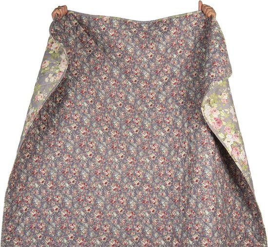 Clayre & Eef Bedsprei - 240*260 Cm - Meerkleurig - Polyester - Bloemen - Q188.061 - Grijs
