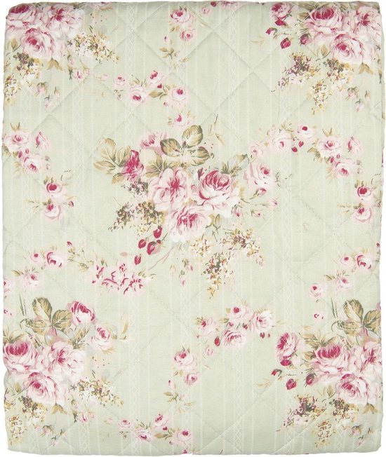 Clayre & Eef Bedsprei - 240*260 Cm - Meerkleurig - Polyester - Bloemen - Q189.061 - Groen