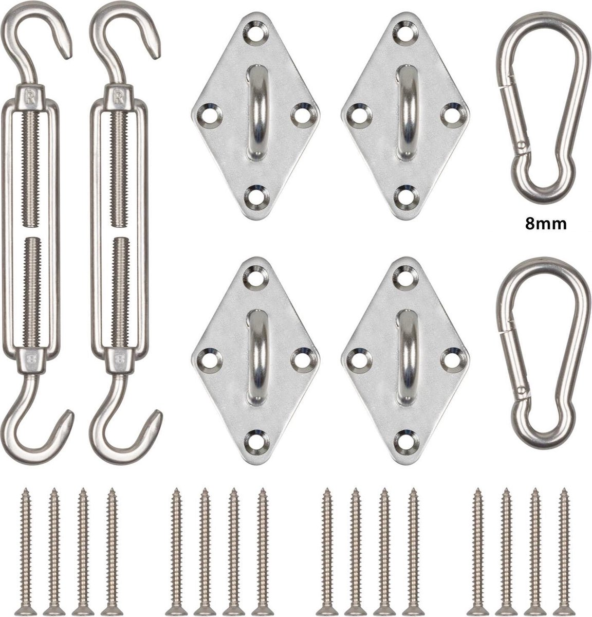 4gardenz 24 Delige Rvs Schaduwdoek Montageset / Hangmat Montageset M8