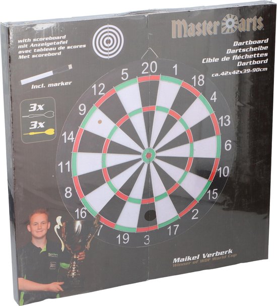 MaxiMondo Master Darts Dartbord - Met 6 Pijltjes, Kartonnen Scorebord En Marker - 41cm