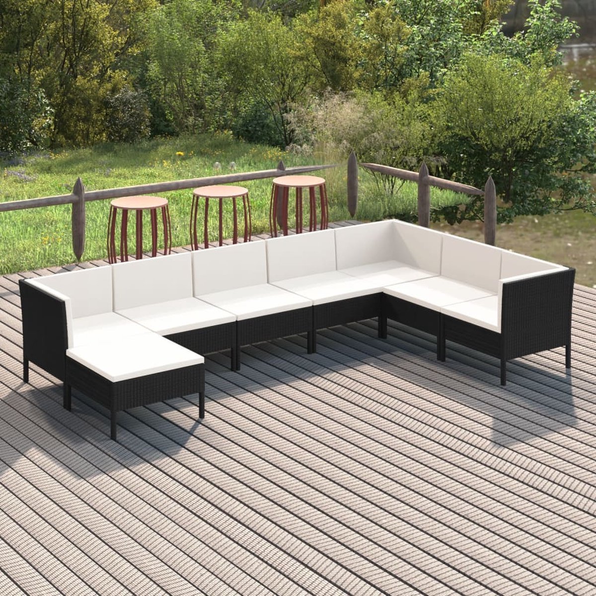 Vidaxl 8-delige Loungeset Met Kussens Poly Rattan - Zwart