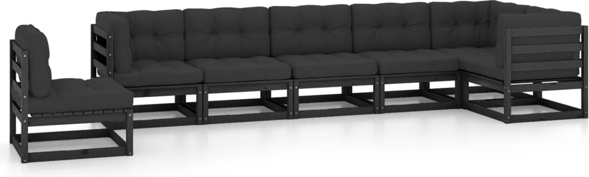 Vidaxl 7-delige Loungeset Met Kussens Massief Grenenhout - Negro