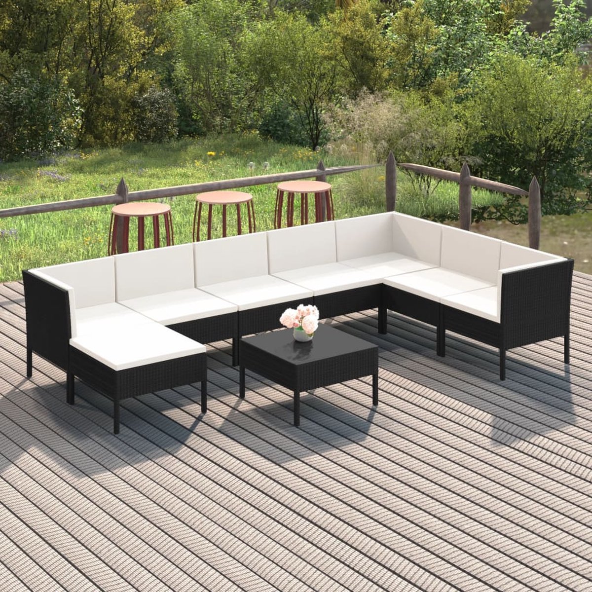 Vidaxl 9-delige Loungeset Met Kussens Poly Rattan - Zwart