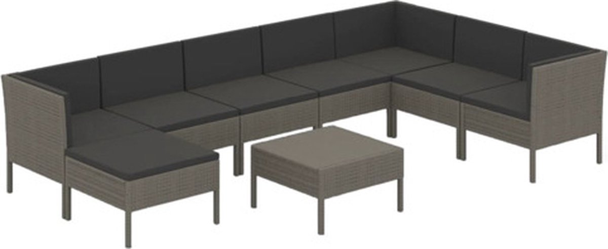 Vidaxl 9-delige Loungeset Met Kussens Poly Rattan - Grijs