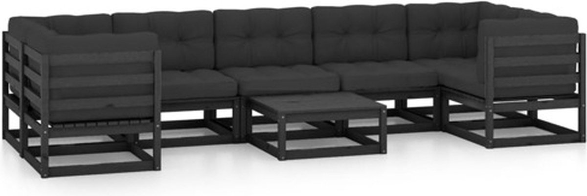 Vidaxl 8-delige Loungeset Met Kussens Massief Grenenhout - Negro