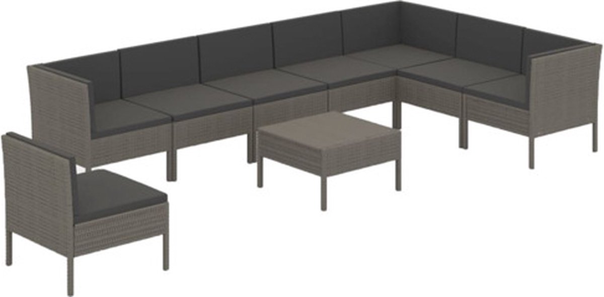 Vidaxl 9-delige Loungeset Met Kussens Poly Rattan - Gris