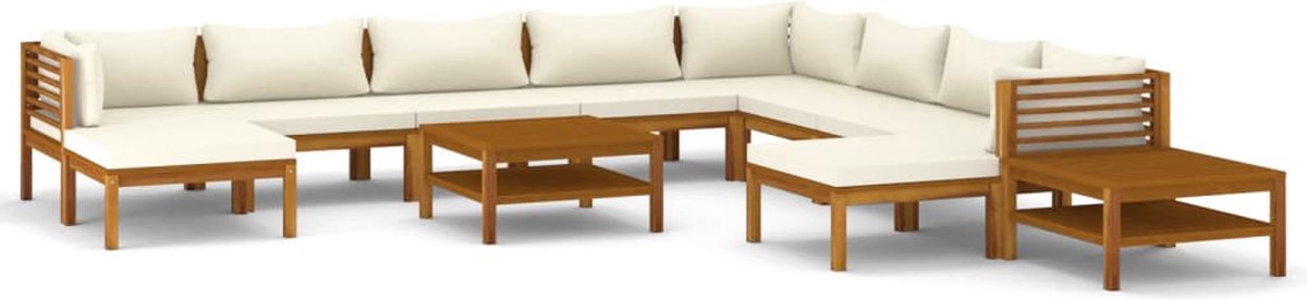 Vidaxl 12-delige Loungeset Met Crèmekleurige Kussens Massief Acaciahout