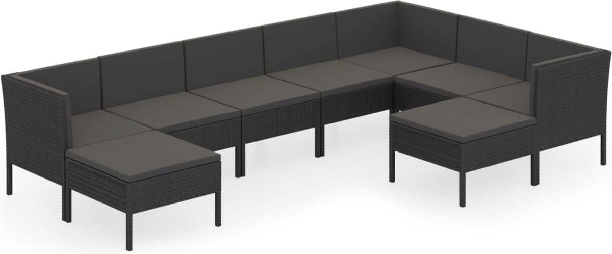 Vidaxl 9-delige Loungeset Met Kussens Poly Rattan - Zwart