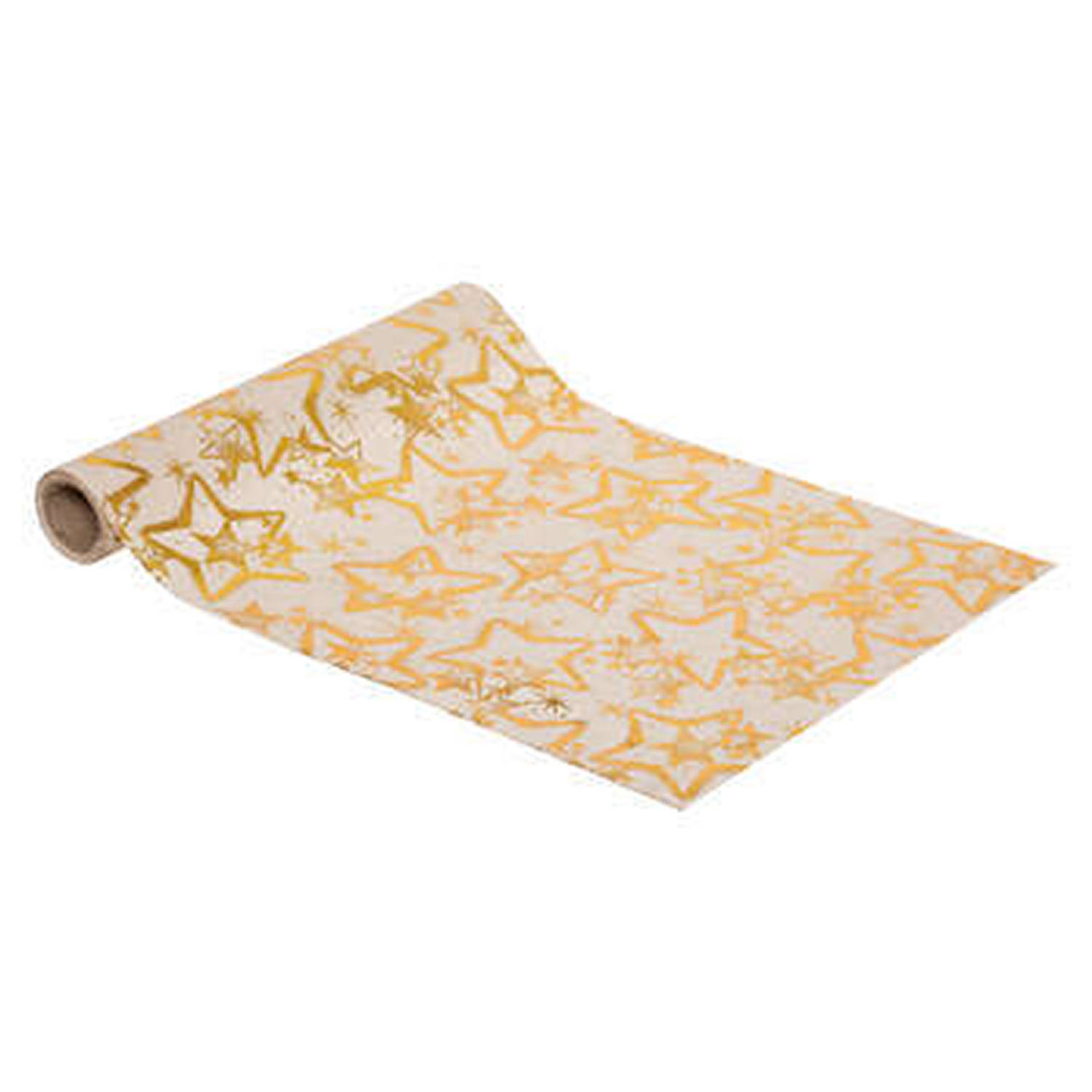 Kerst Thema Diner Tafelloper - 2x Stuks - Goud/ - Gouden Sterren - 28 X 300 Cm - Tafellakens - Beige