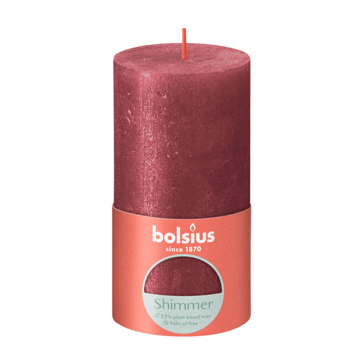 Bolsius Stompkaars Shimmer Red - Ø68 Mm - Hoogte 13 Cm 60 Branduren - Rood