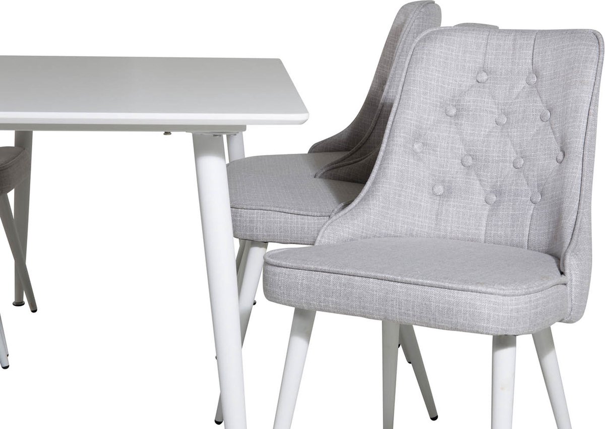 Polar180x90whwh Eethoek Eetkamertafel Wit En 6 Velvet Deluxe Eetkamerstal Lichtgrijs, Wit.