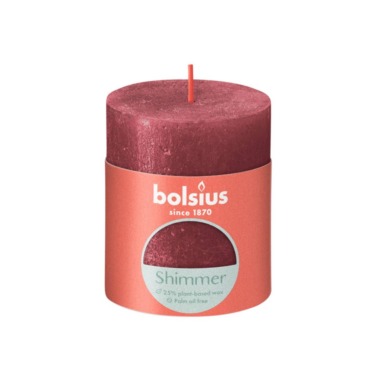 Bolsius Stompkaars Shimmer Red - Ø68 Mm - Hoogte 8 Cm 35 Branduren - Rood