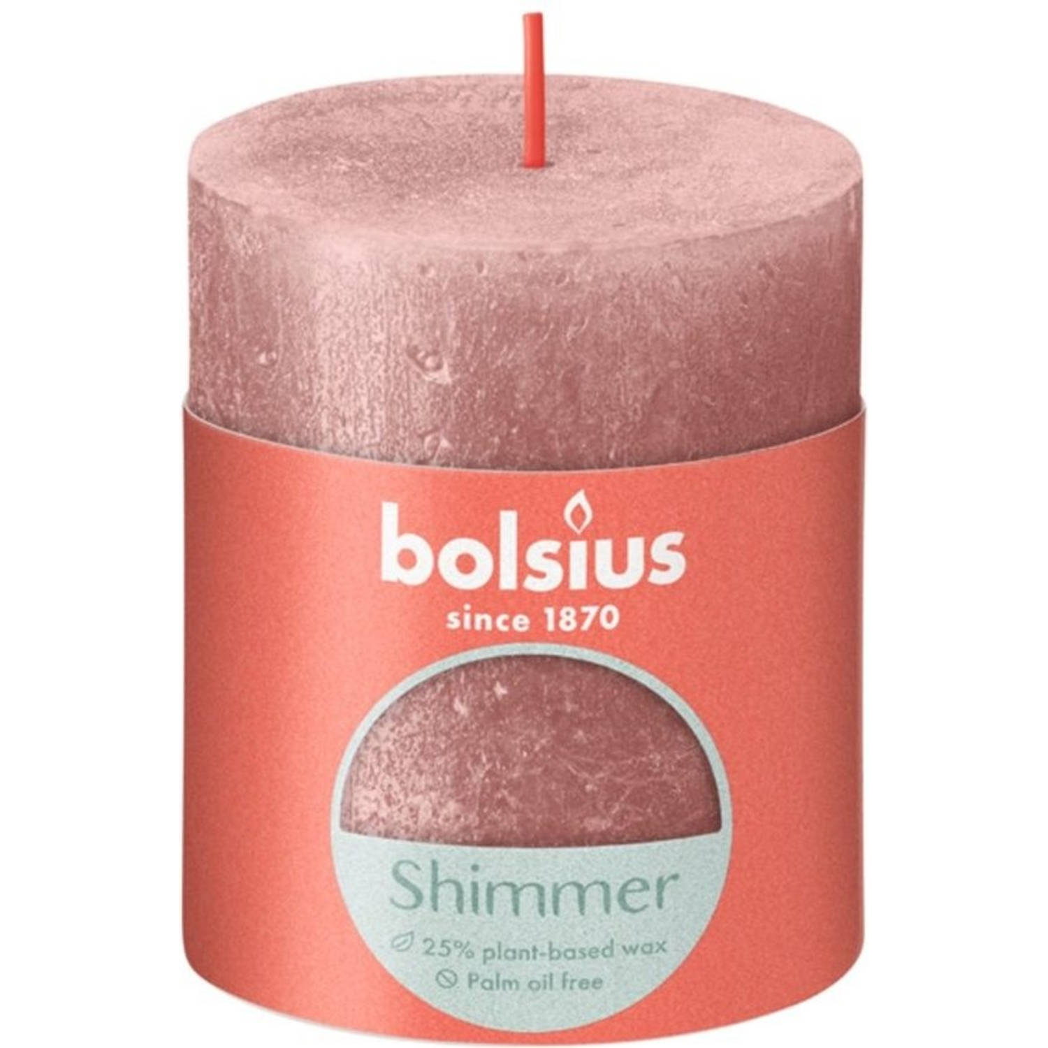 Bolsius Stompkaars Shimmer Pink - Ø68 Mm - Hoogte 8 Cm 35 Branduren - Roze