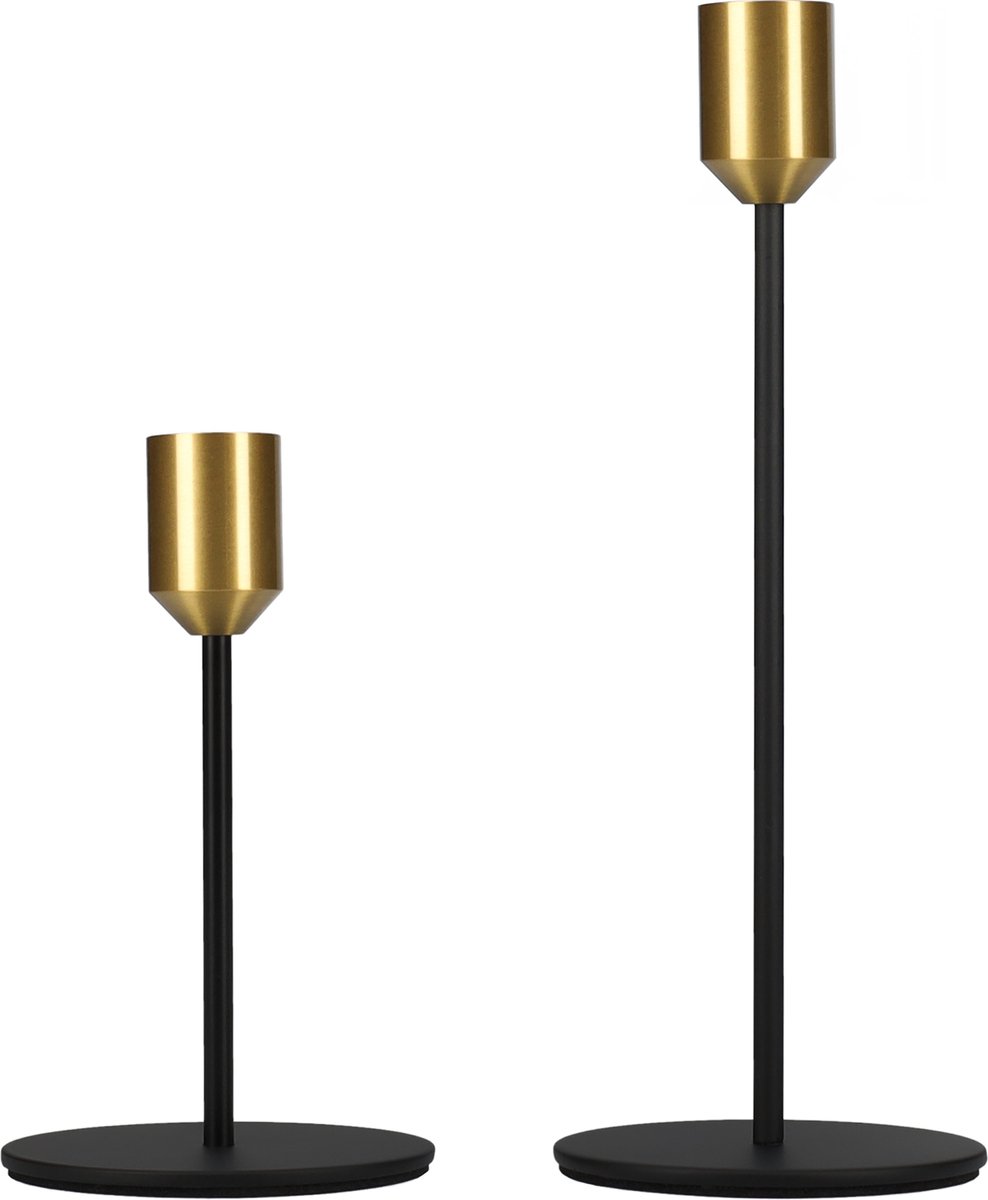 Quvio Kaarsenstandaard - Set Van 2 (Klein En Groot) - Metaal - Zwart En - Goud