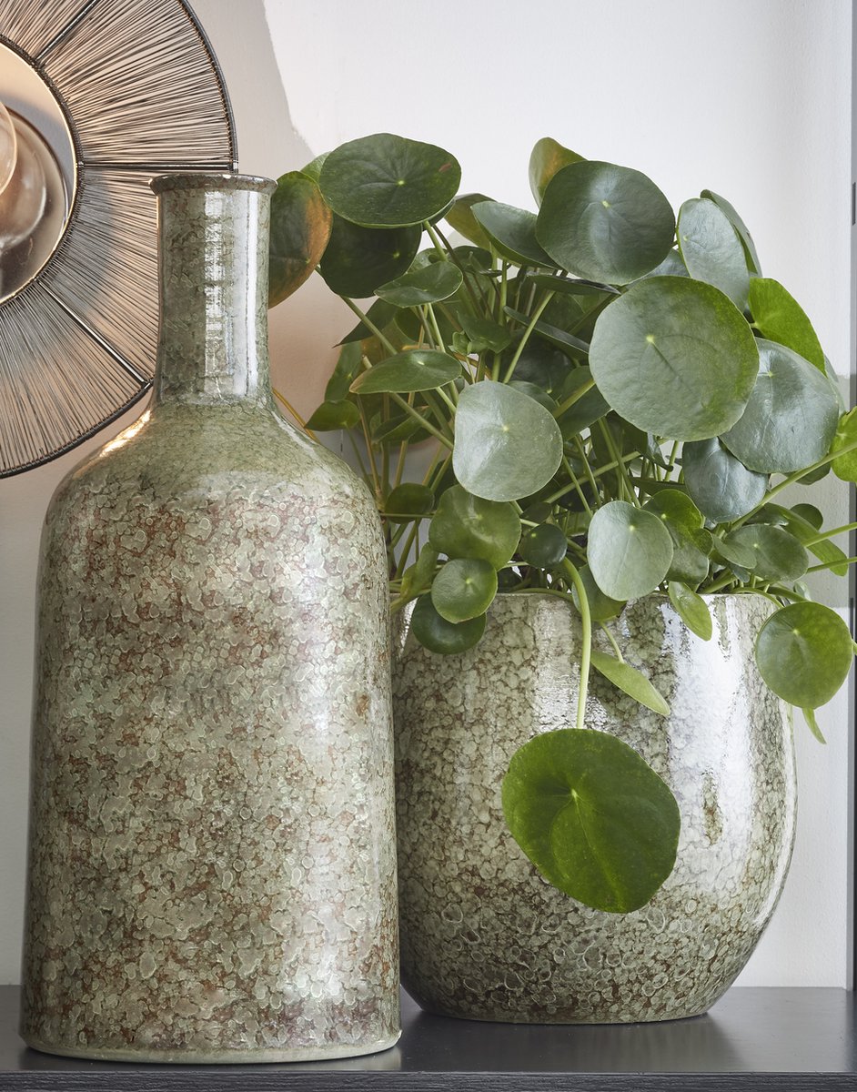 Mica Decorations Fles Bloemenvaas Van Terracotta In Het Shadow D26 En H50 Cm - Vazen - Groen