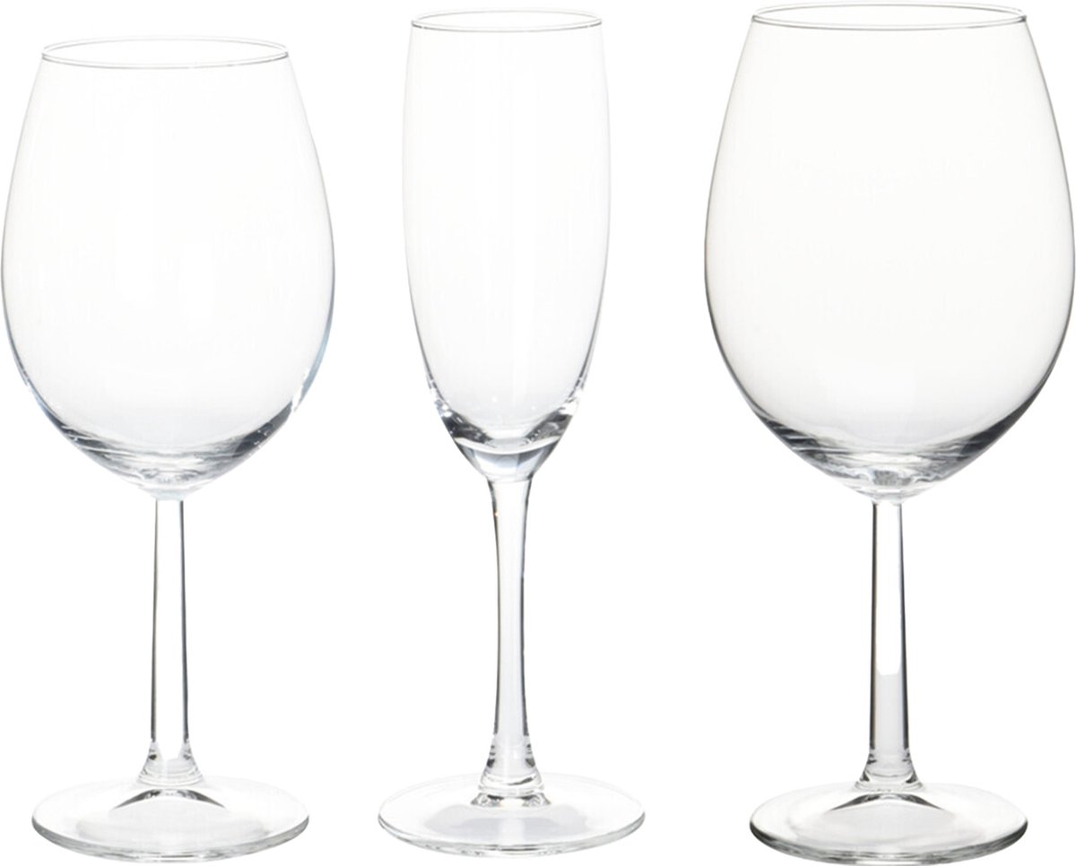 Excellent Houseware Wijnglazen Set - 18-delig - Glas - 3 Verschillende Soorten - Wijnglazen