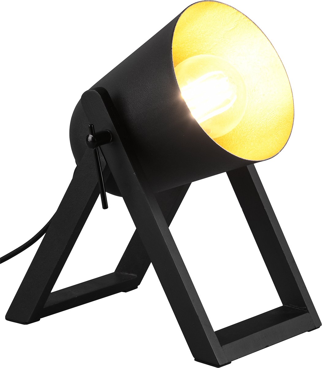 BES LED Led Tafellamp - Tafelverlichting - Trion Maryla - E27 Fitting - Rond - Mat/goud - Hout - Zwart